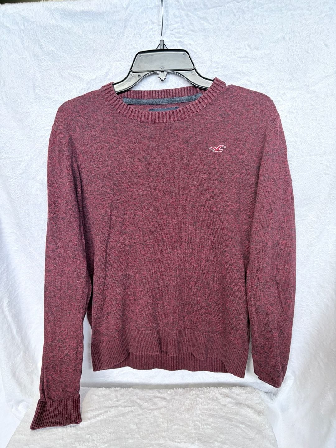 Hollister Crew Neck Sweater Size S Burgundy Heathered Long Sleeve Pullover 2