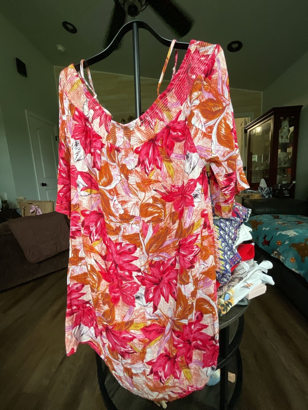 Lascana Floral Print Cold Shoulder Dress Red 2