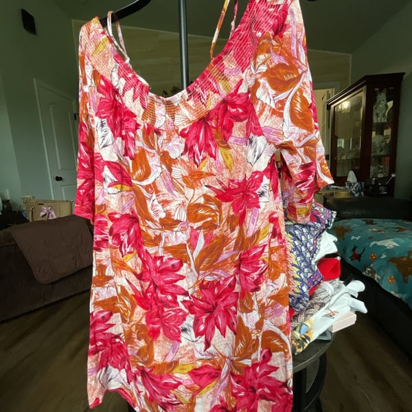 Lascana Floral Print Cold Shoulder Dress Red