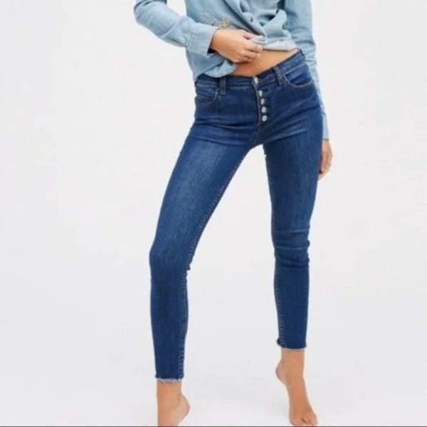 Free People Skinny Jeans Size W25 Blue Button Fly Denim