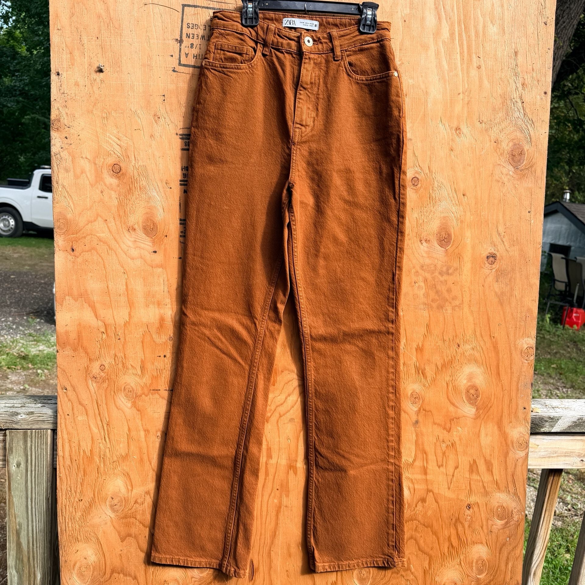 Zara Straight Leg Pants Size 4 Orange Denim 3