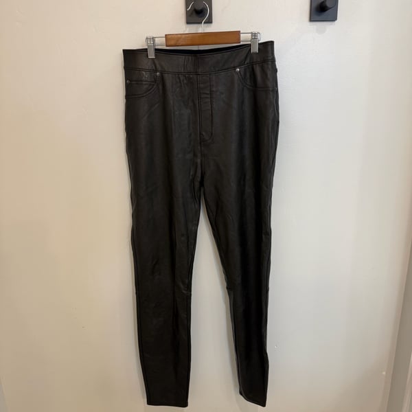 Spanx Faux Leather Skinny Pants Size L Tall Black Pull On