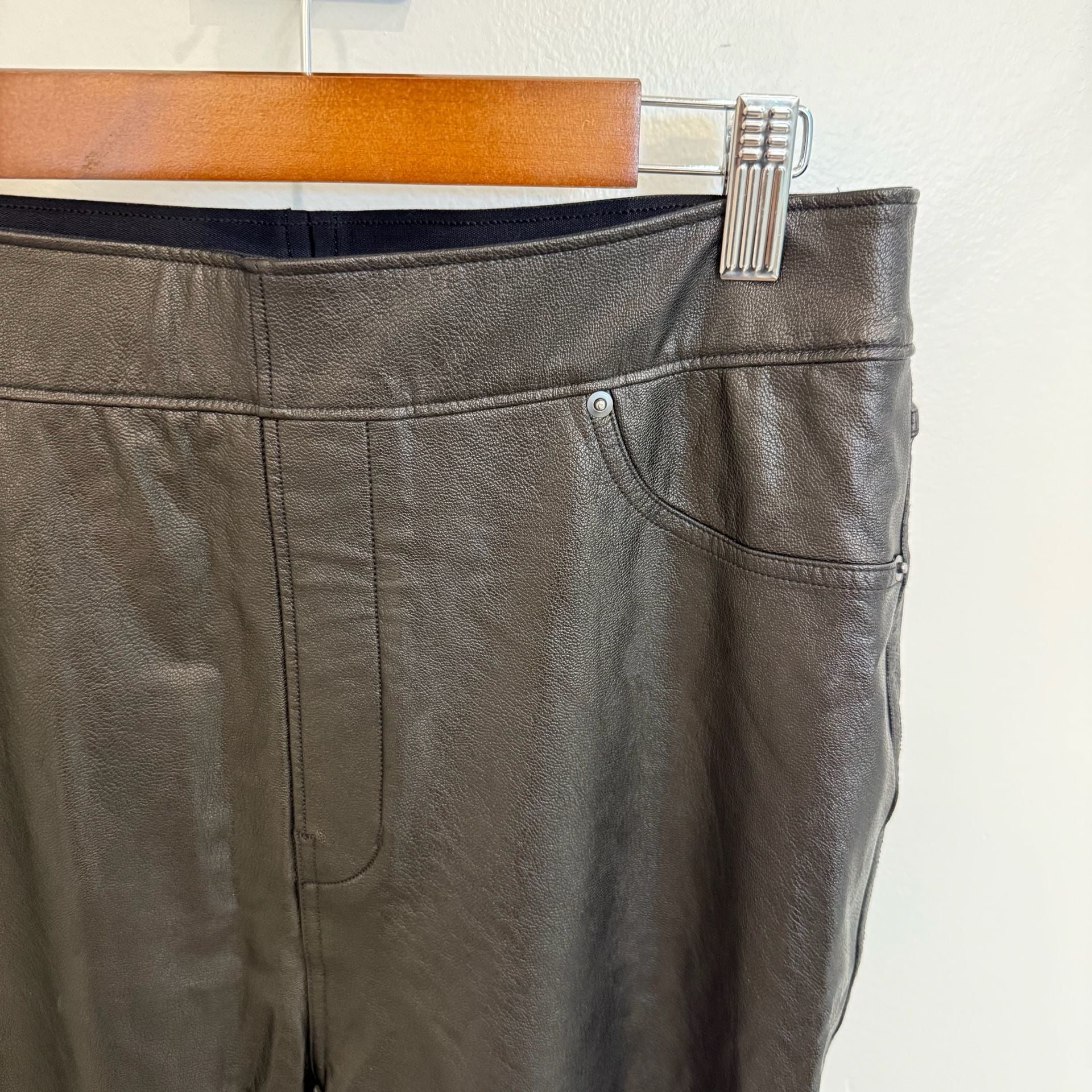 Spanx Faux Leather Skinny Pants Size L Tall Black Pull On 3