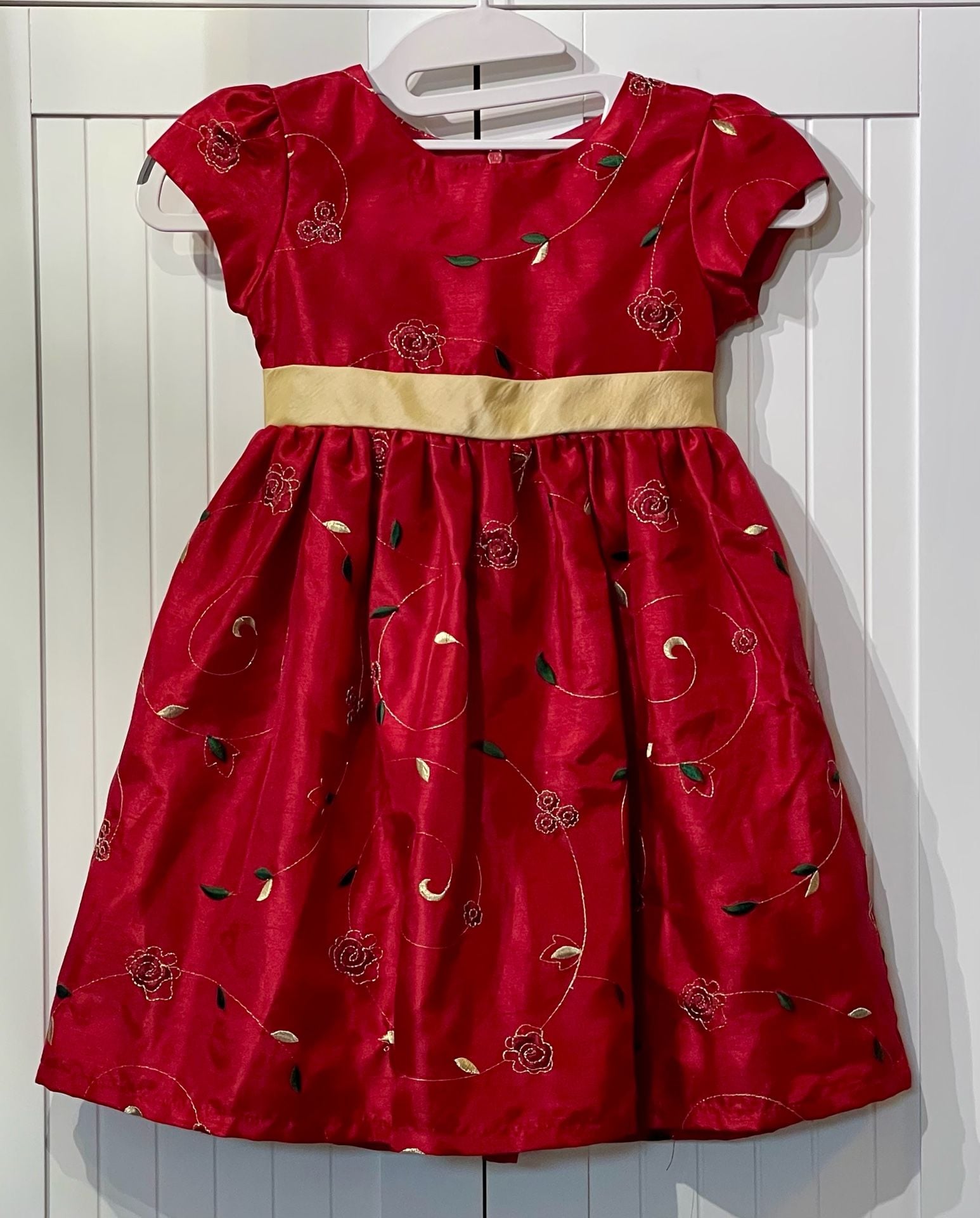 George Holiday Dress Size 5 Red Gold Floral Embroidered 2