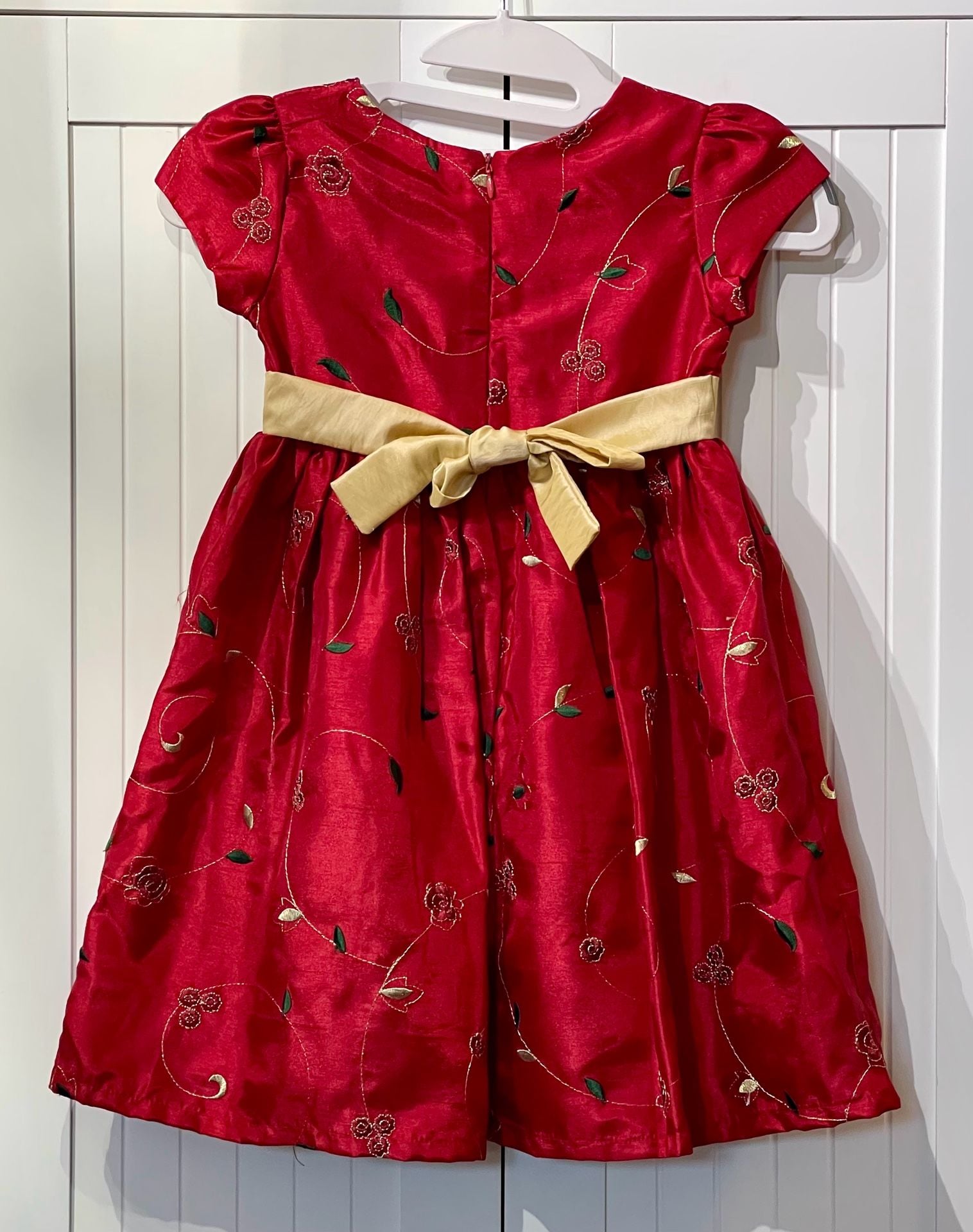 George Holiday Dress Size 5 Red Gold Floral Embroidered 3