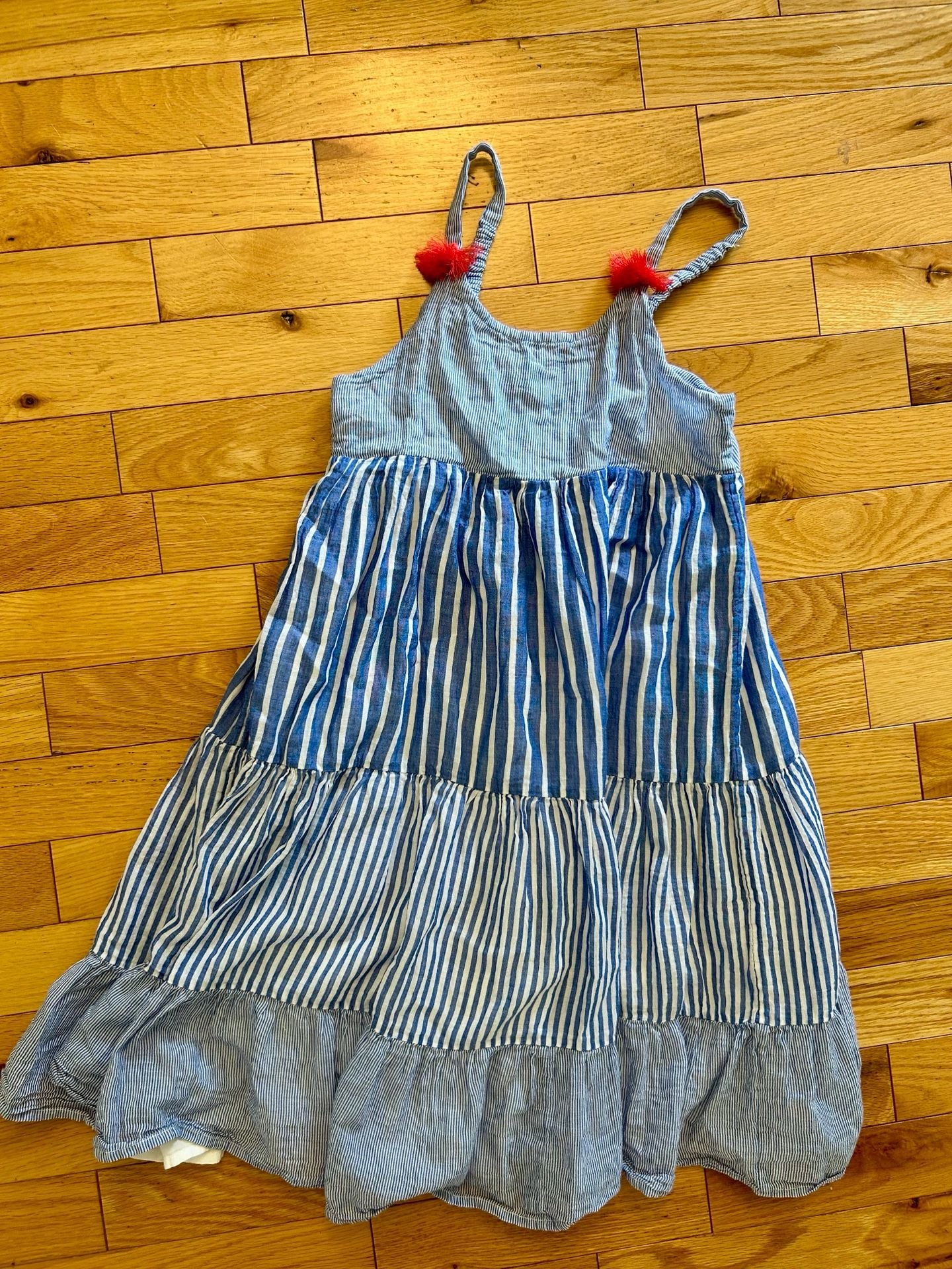 Boden Striped Tiered Dress Size 6-7Y Blue White Tassels 2