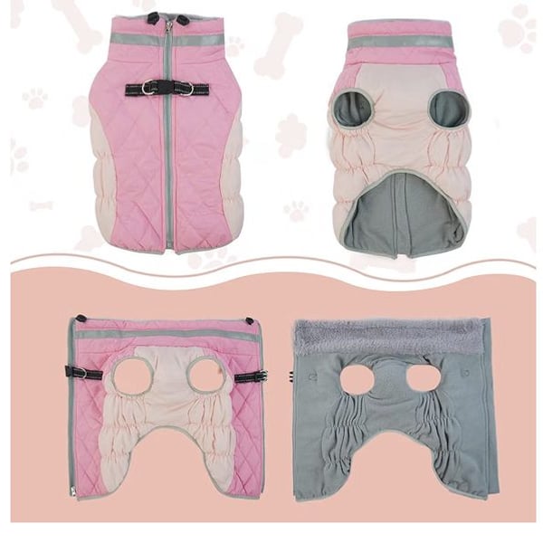 Lelepet Warm Dog Winter Coat with Harness Pink