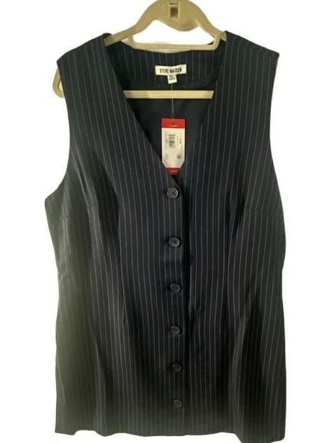 Steve Madden Pinstripe Vest Dress Size XL Navy Blue Button Front NWT 2