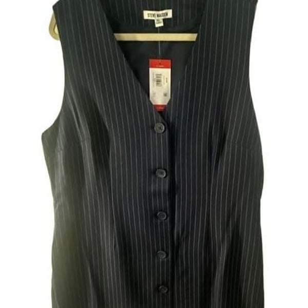 Steve Madden Pinstripe Vest Dress Size XL Navy Blue Button Front NWT