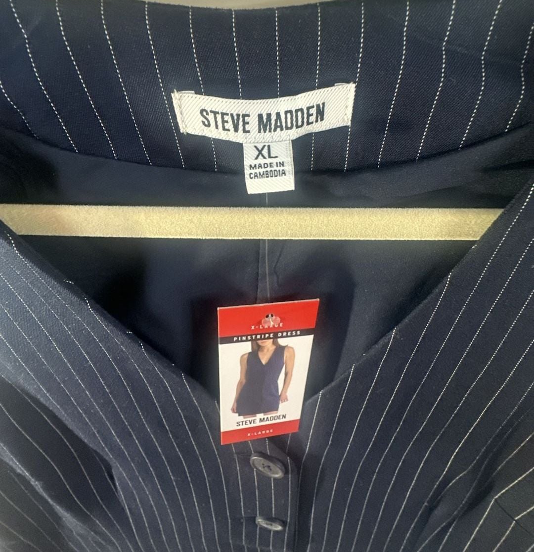 Steve Madden Pinstripe Vest Dress Size XL Navy Blue Button Front NWT 3