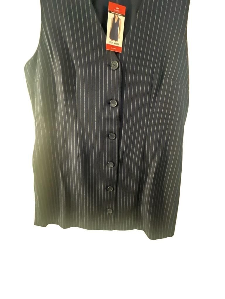 Steve Madden Pinstripe Vest Dress Size XL Navy Blue Button Front NWT 4