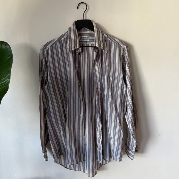 Permanent Press Striped Button Down Shirt Size M 15-15.5 Multi