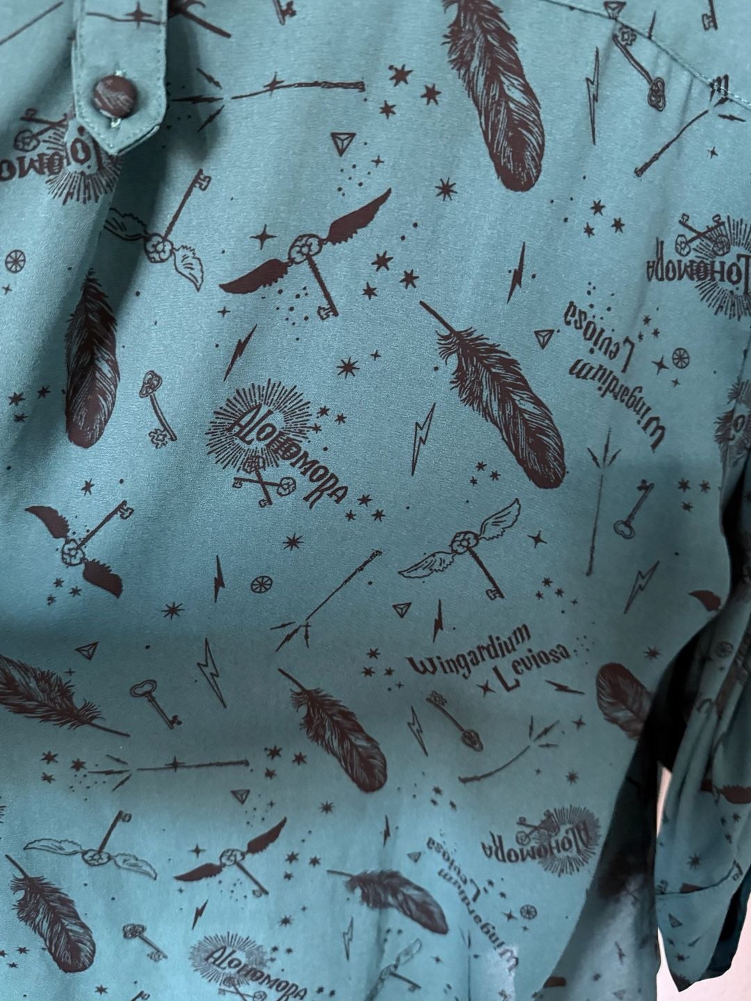Harry Potter Blouse Size 3 Green Spell Print Long Sleeve 5