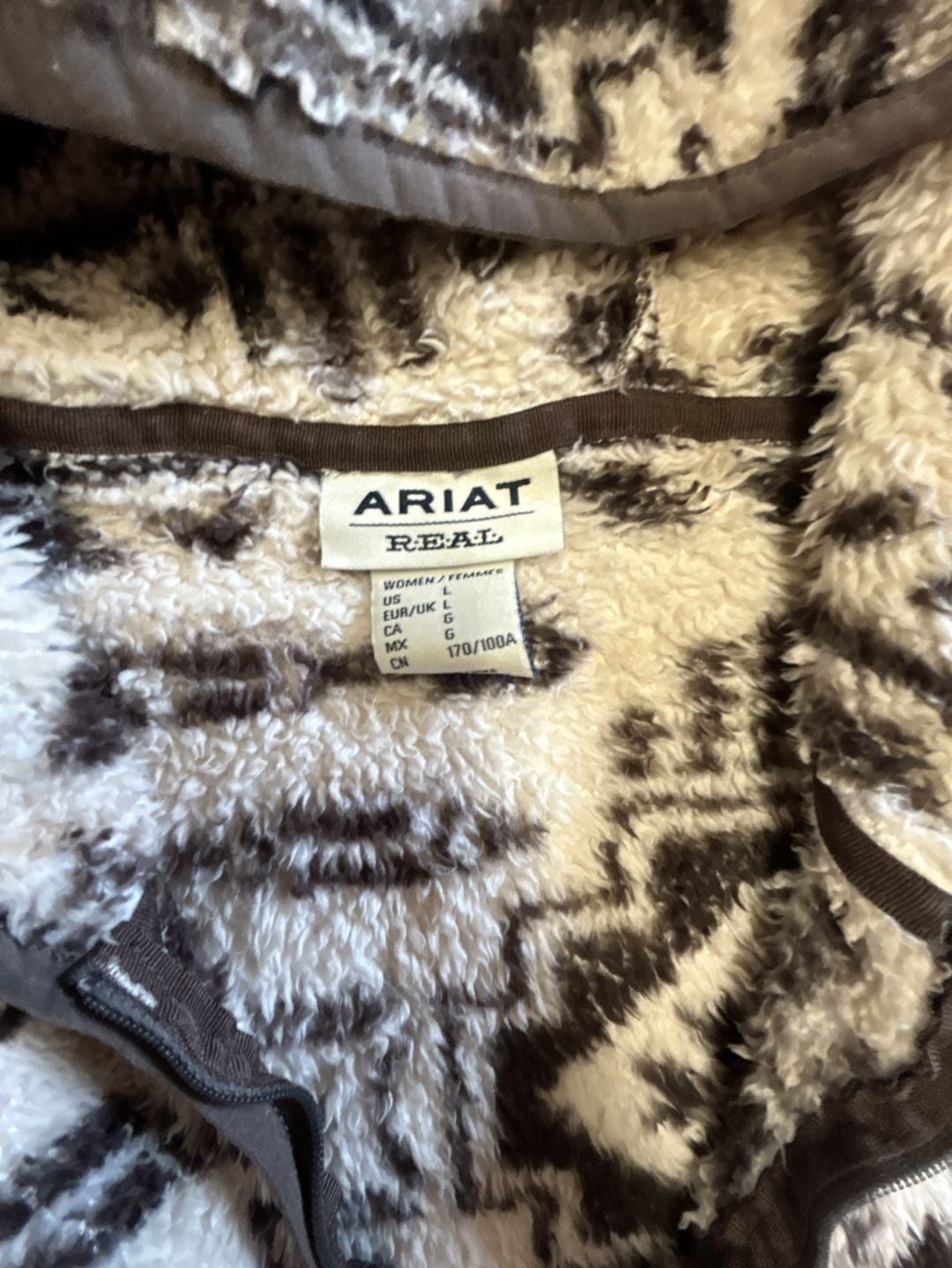 Ariat REAL Berber Pullover Hoodie Size L Aztec Fleece Brown 3