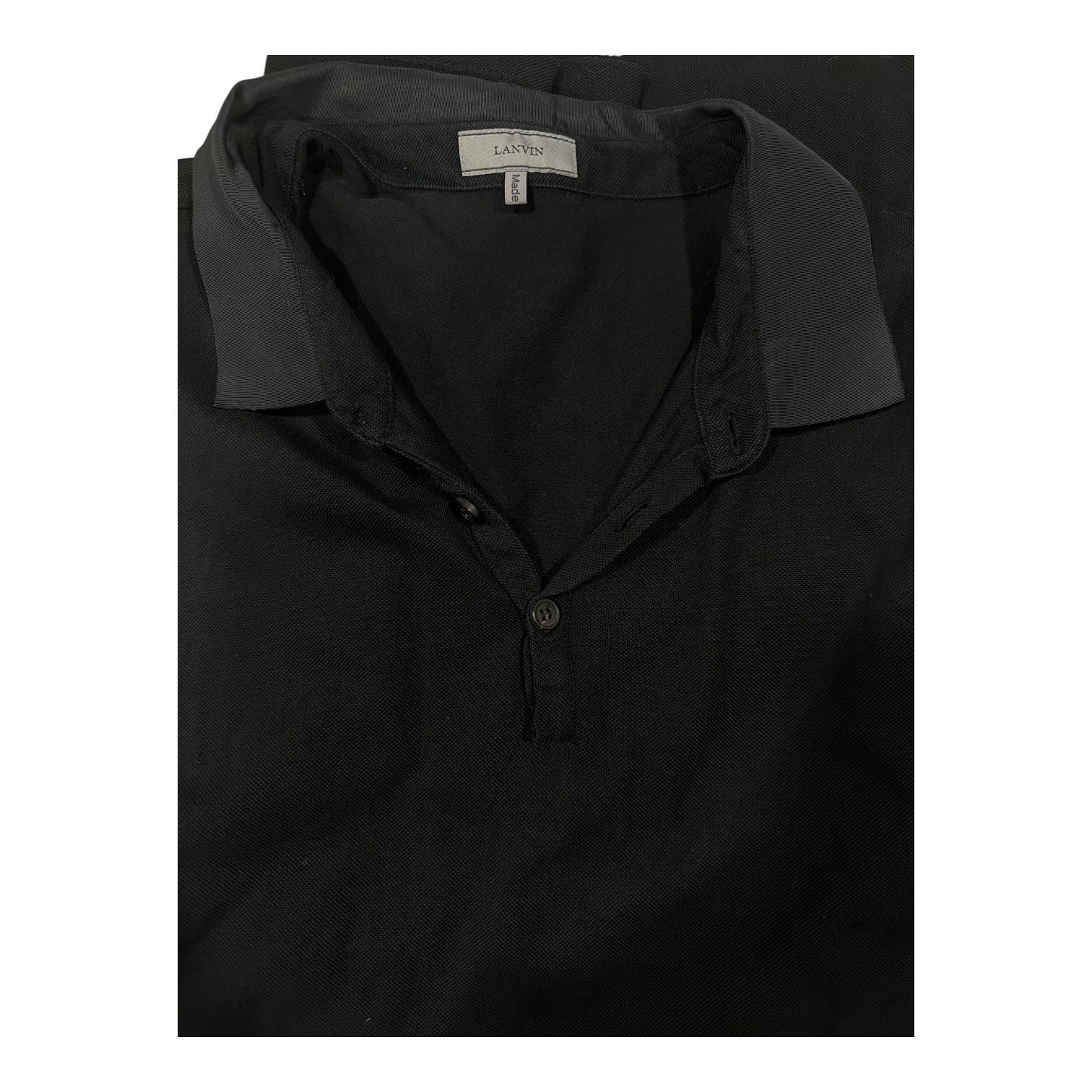 Lanvin Satin Collar Cotton Piqué Polo Shirt Black XXXL Made in Italy 13