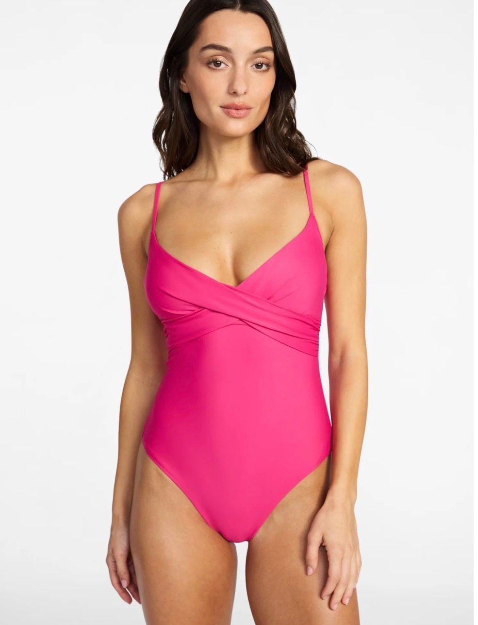 Time and Tru Ruched Front One Piece Swimsuit Size M (8-10) Hot Pink 2
