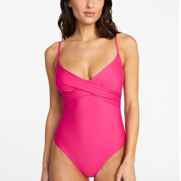 Time and Tru Ruched Front One Piece Swimsuit Size M (8-10) Hot Pink
