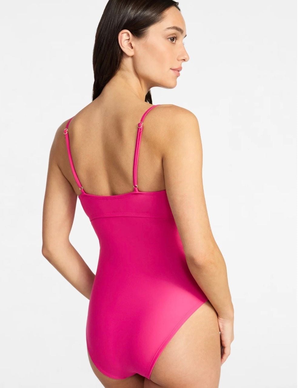 Time and Tru Ruched Front One Piece Swimsuit Size M (8-10) Hot Pink 5
