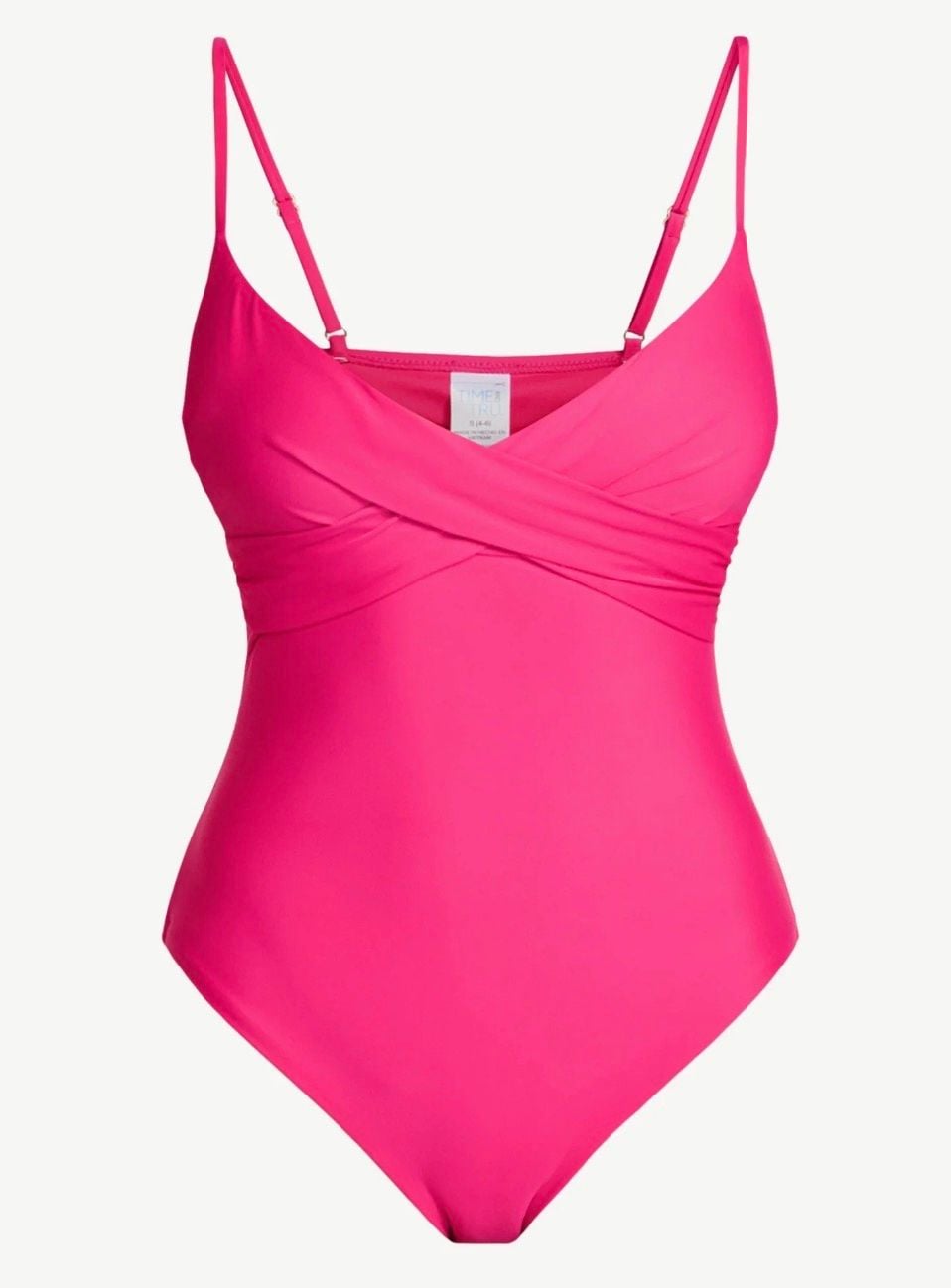 Time and Tru Ruched Front One Piece Swimsuit Size M (8-10) Hot Pink 6