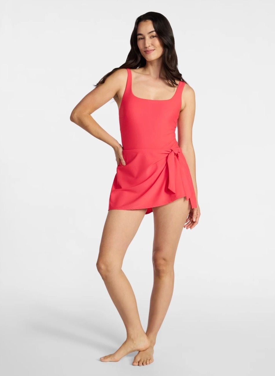 Time and Tru Faux Wrap Swim Dress Size XL (16-18) Melon Delight 2