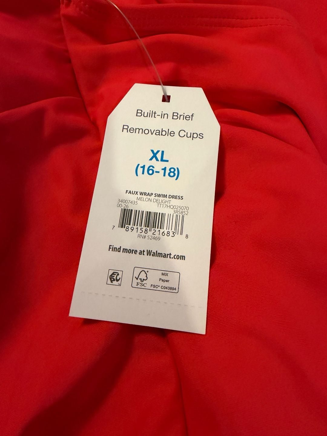 Time and Tru Faux Wrap Swim Dress Size XL (16-18) Melon Delight 6