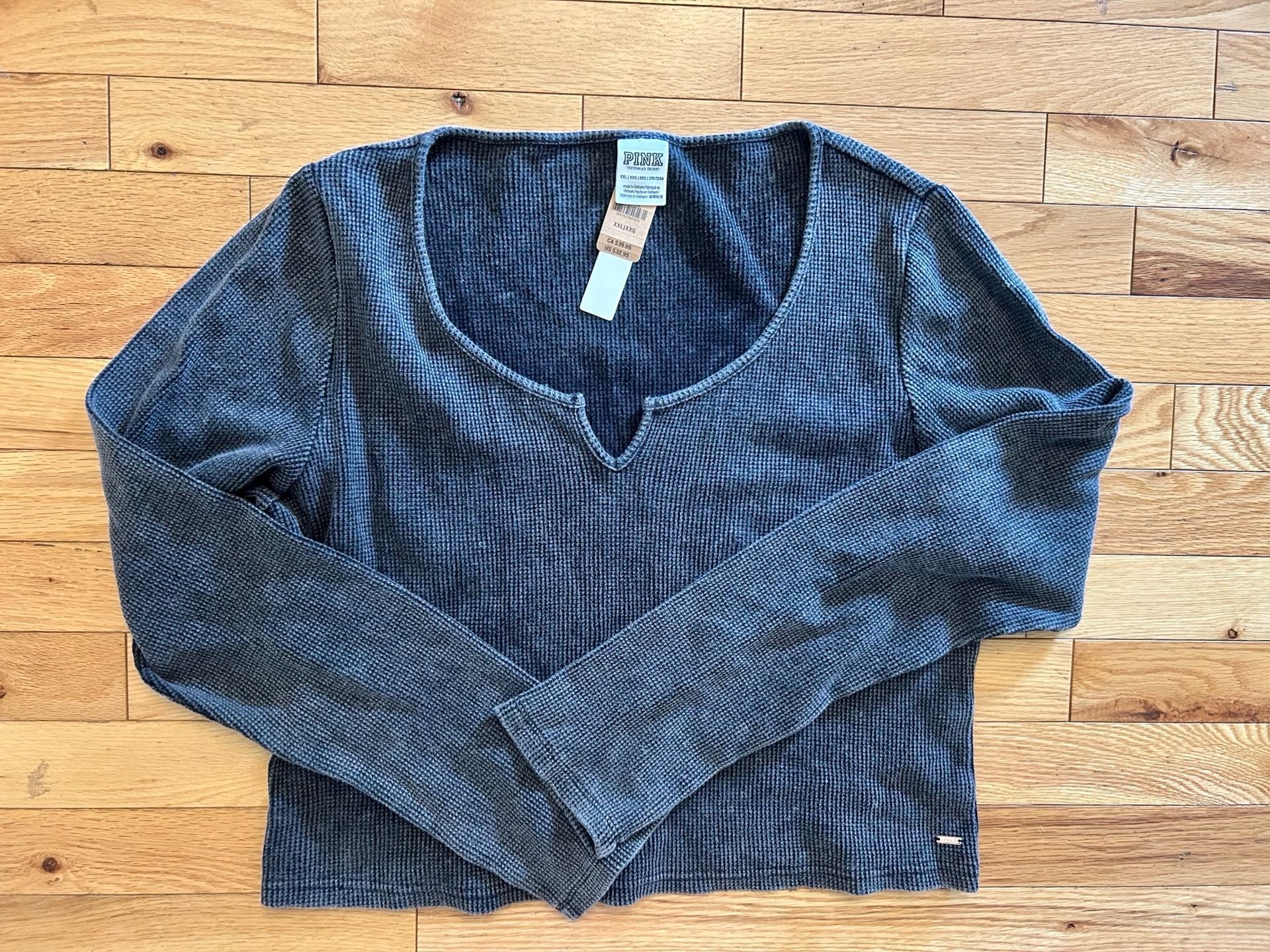 NWT Pink Victoria's Secret Long Sleeve Thermal Top Size XXL Grey Waffle Knit 2