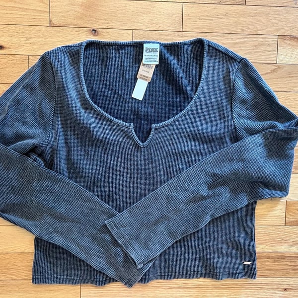 NWT Pink Victoria's Secret Long Sleeve Thermal Top Size XXL Grey Waffle Knit