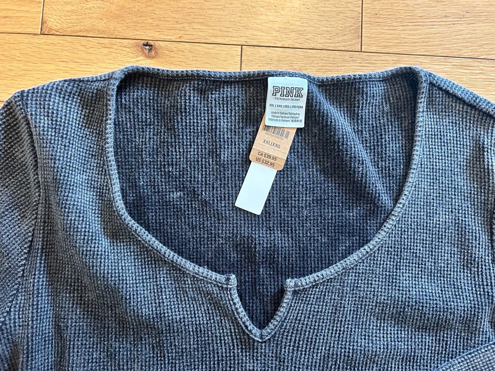 NWT Pink Victoria's Secret Long Sleeve Thermal Top Size XXL Grey Waffle Knit 4