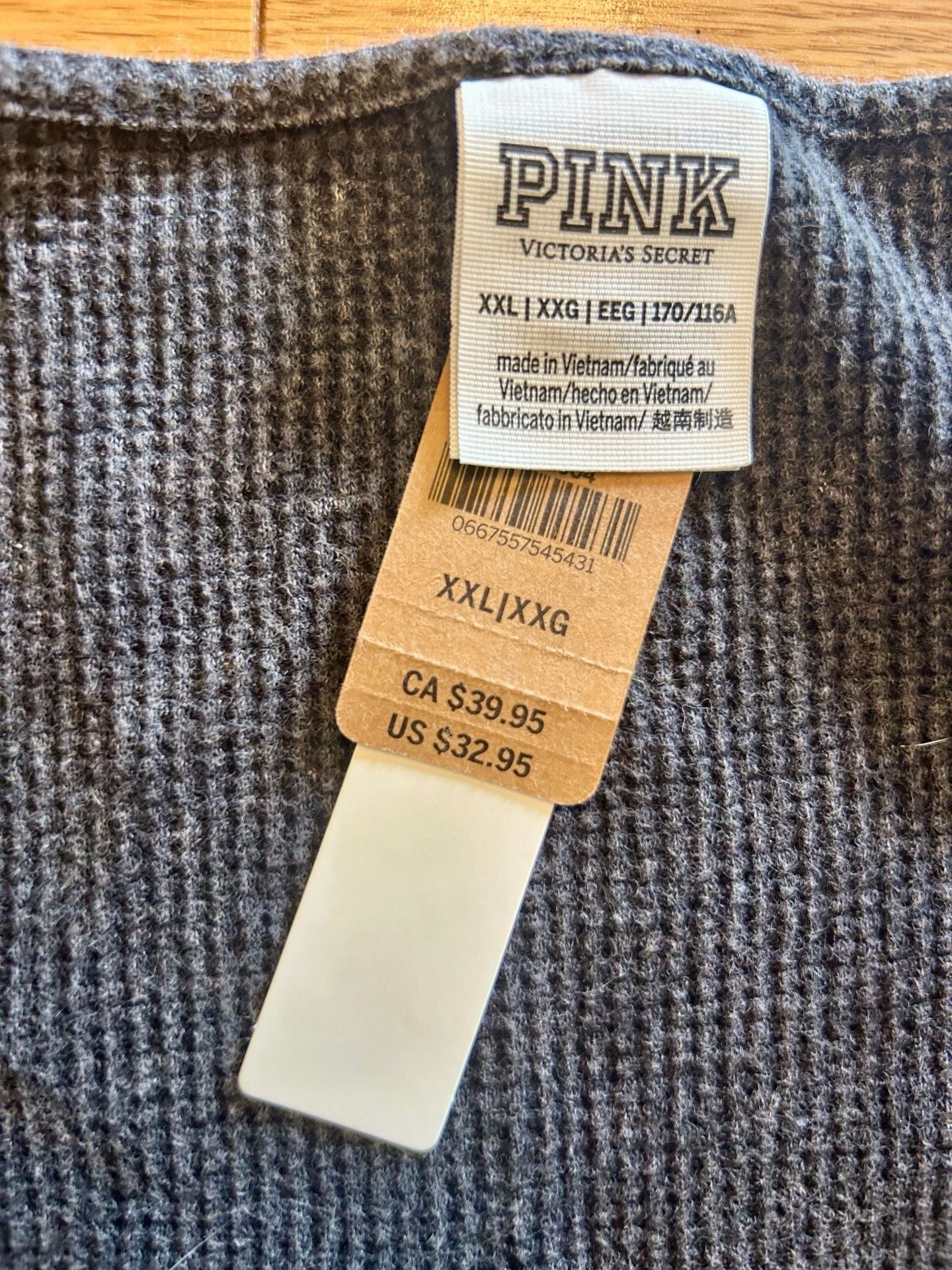 NWT Pink Victoria's Secret Long Sleeve Thermal Top Size XXL Grey Waffle Knit 5