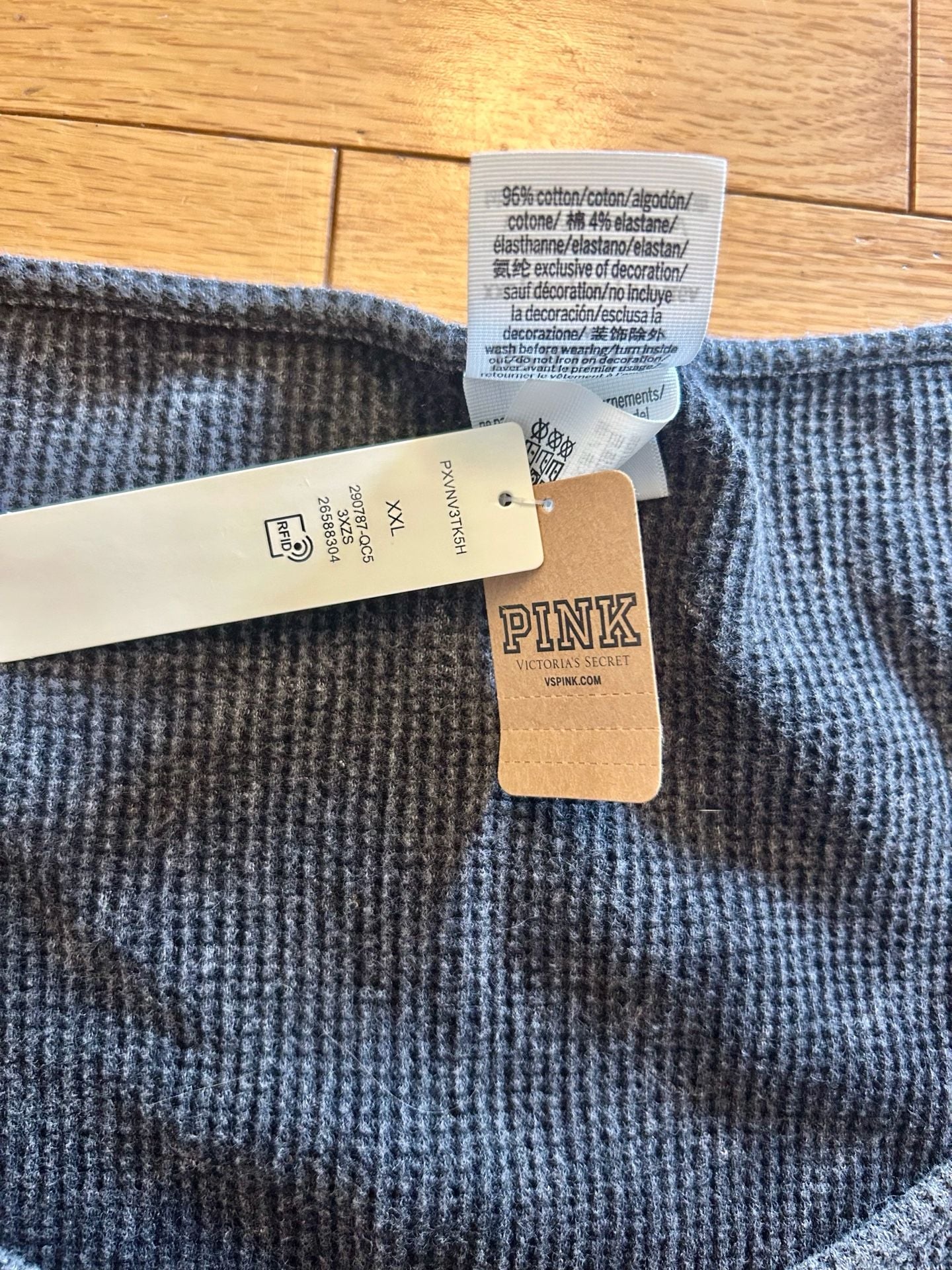 NWT Pink Victoria's Secret Long Sleeve Thermal Top Size XXL Grey Waffle Knit 6