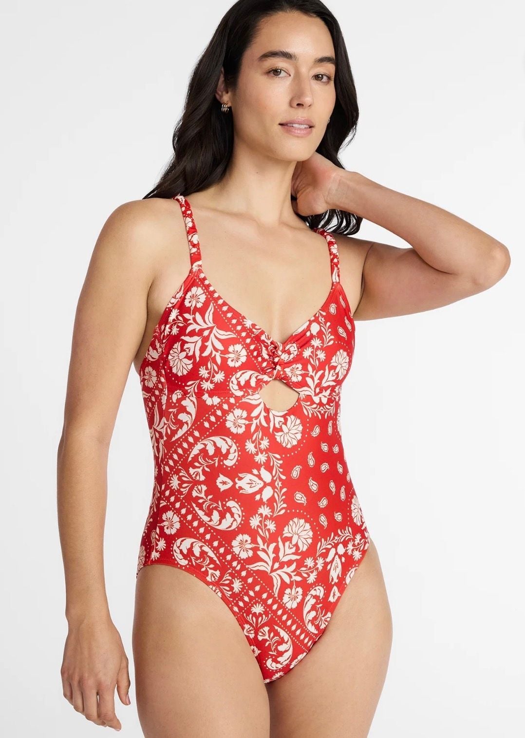 Time and Tru One Piece Swimsuit Size L (12-14) Red Floral Cutout 2
