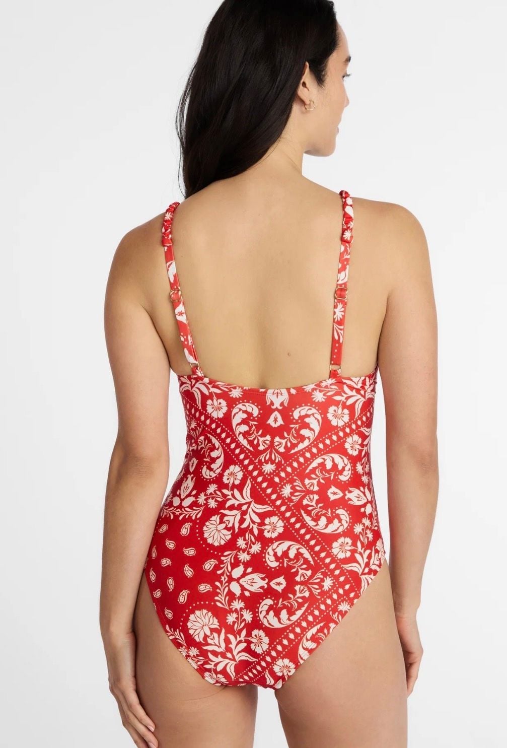 Time and Tru One Piece Swimsuit Size L (12-14) Red Floral Cutout 4