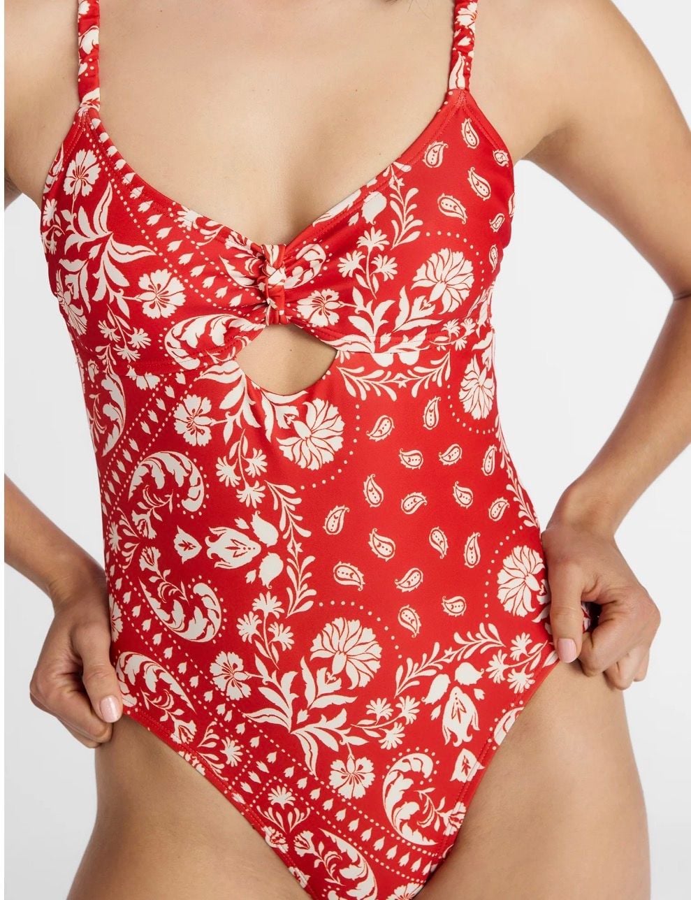 Time and Tru One Piece Swimsuit Size L (12-14) Red Floral Cutout 5