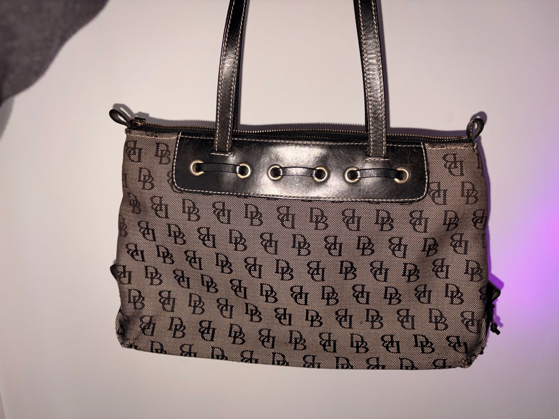 Dooney & Bourke Monogram Signature Tassel Tote Handbag Black Gray 3