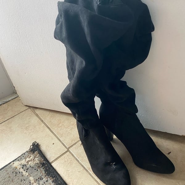 Black Suede Slouchy High Heel Boots