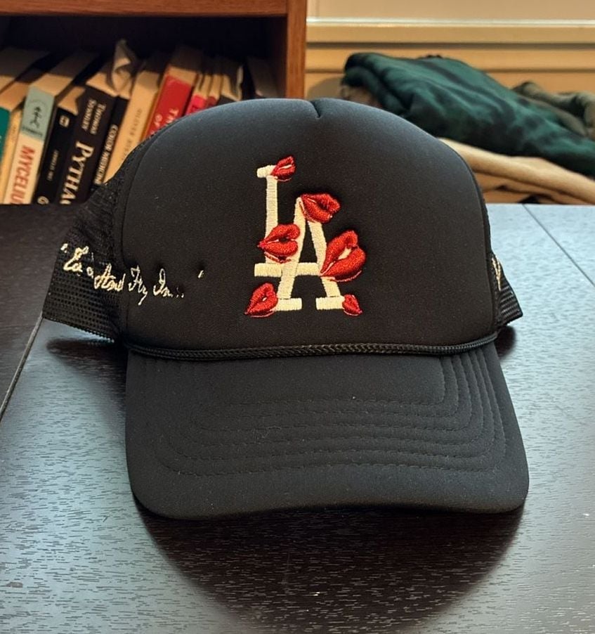 Los Angeles Dodgers Custom Embroidered Lips Trucker Hat Black Adjustable 2