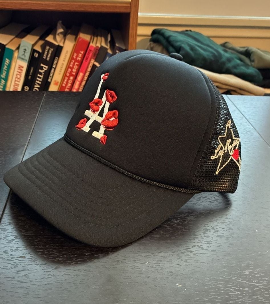 Los Angeles Dodgers Custom Embroidered Lips Trucker Hat Black Adjustable 7