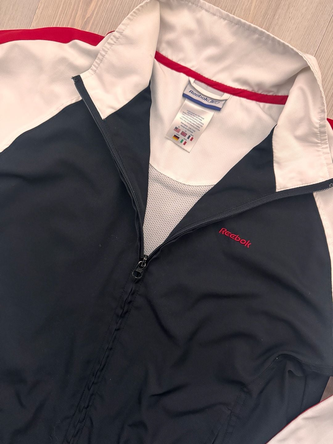 Vintage Y2K Retro Reebok Track Jacket Size M Black White Red Full Zip 90’s 6