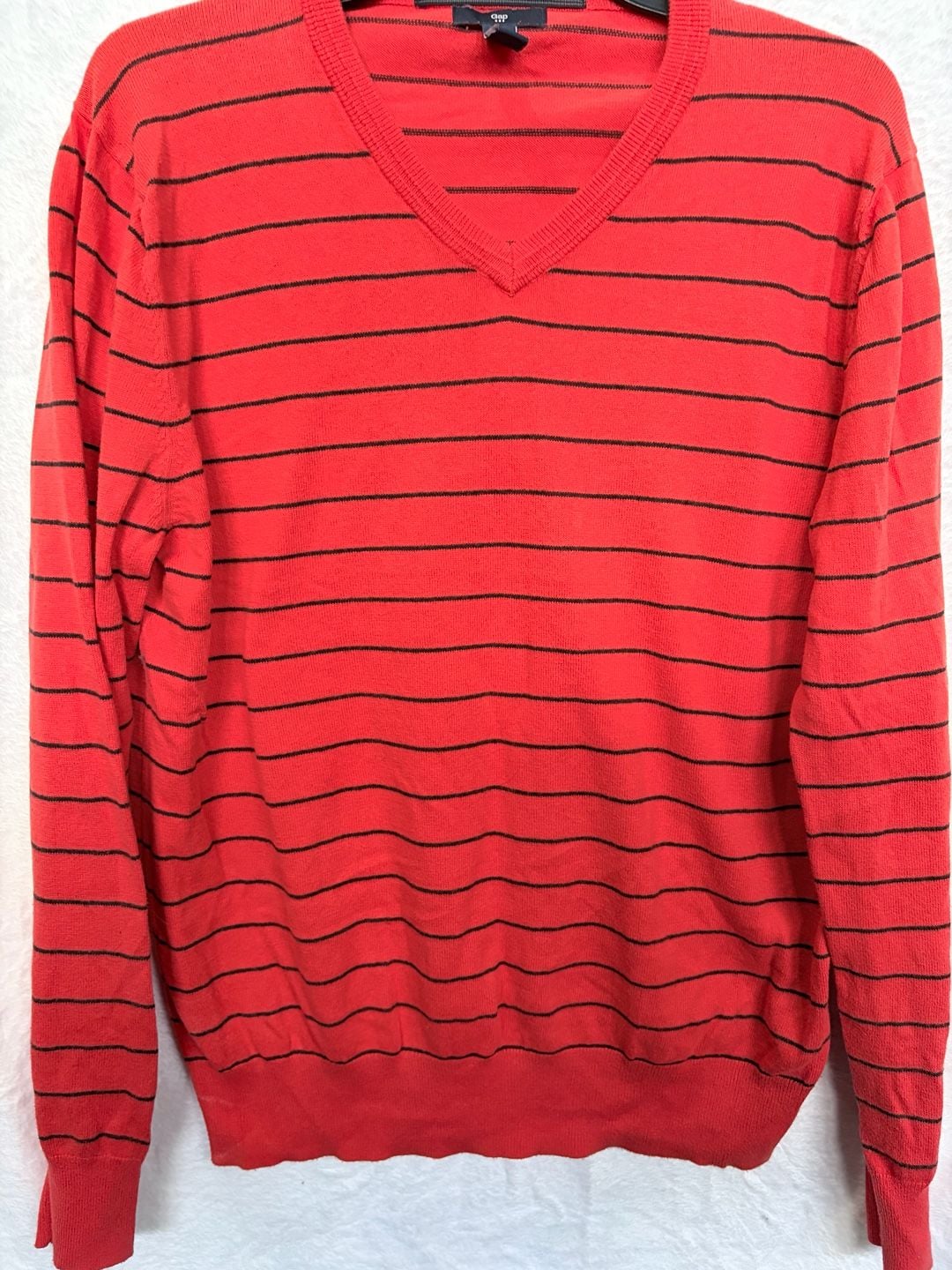 Gap V-Neck Sweater Size M Red Black Striped Long Sleeve Pullover 4