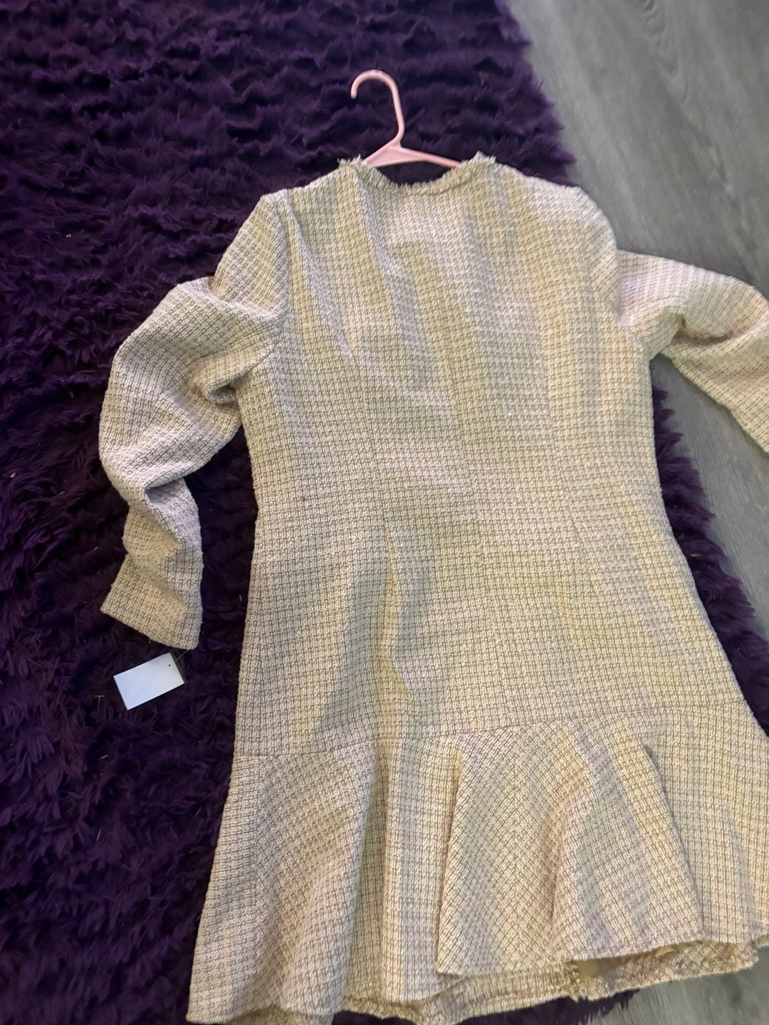 Nicole Miller New York Tweed Dress Size 14 Double Breasted Beige Flounce Hem 5