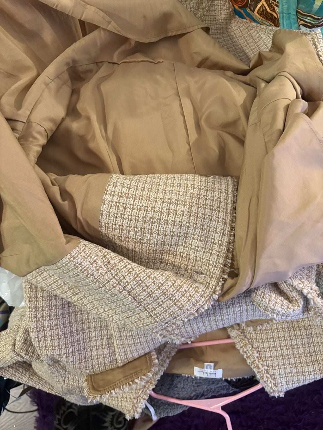 Nicole Miller New York Tweed Dress Size 14 Double Breasted Beige Flounce Hem 6