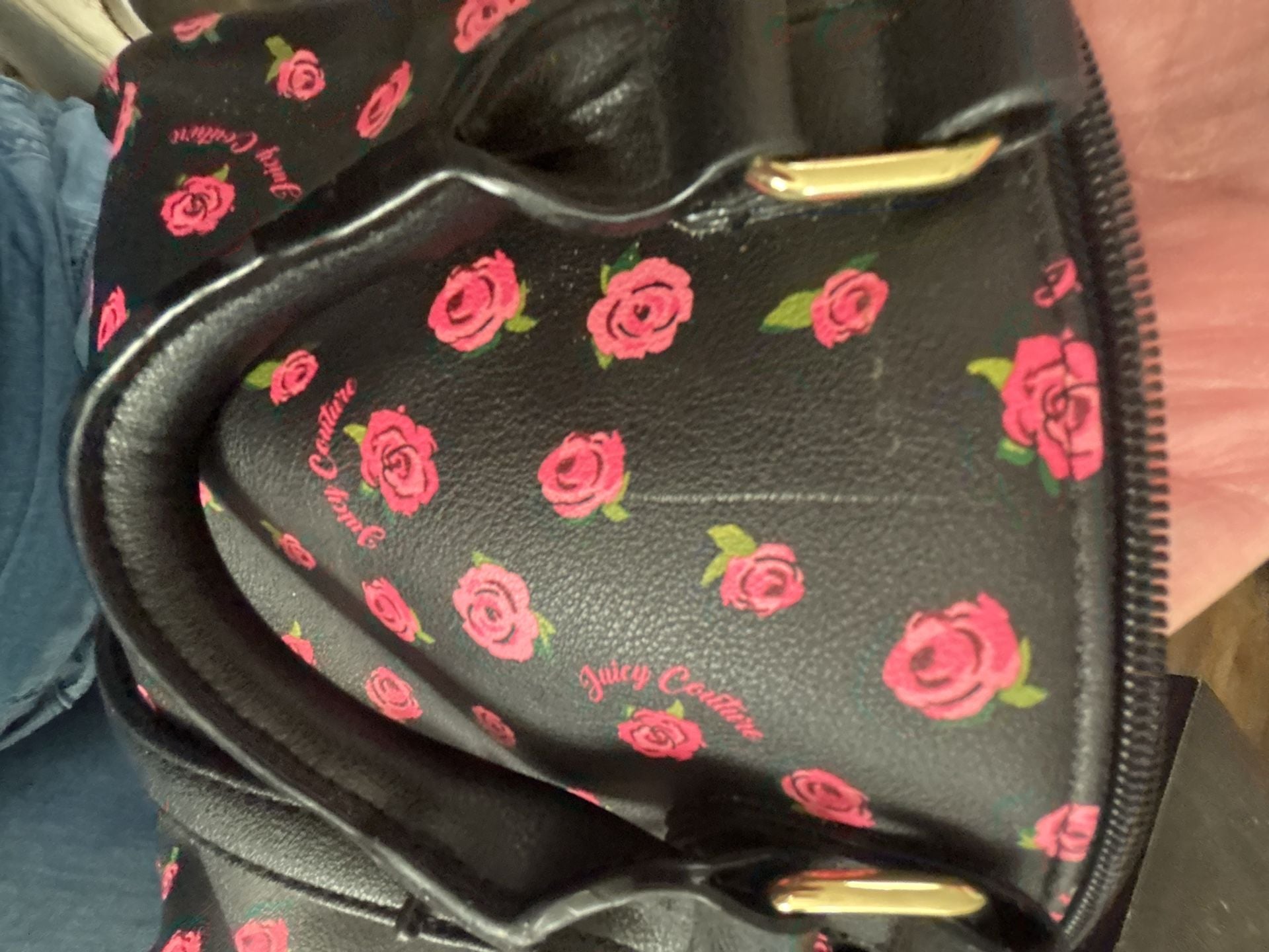 Juicy Couture Rose Print Satchel Handbag Black White 7
