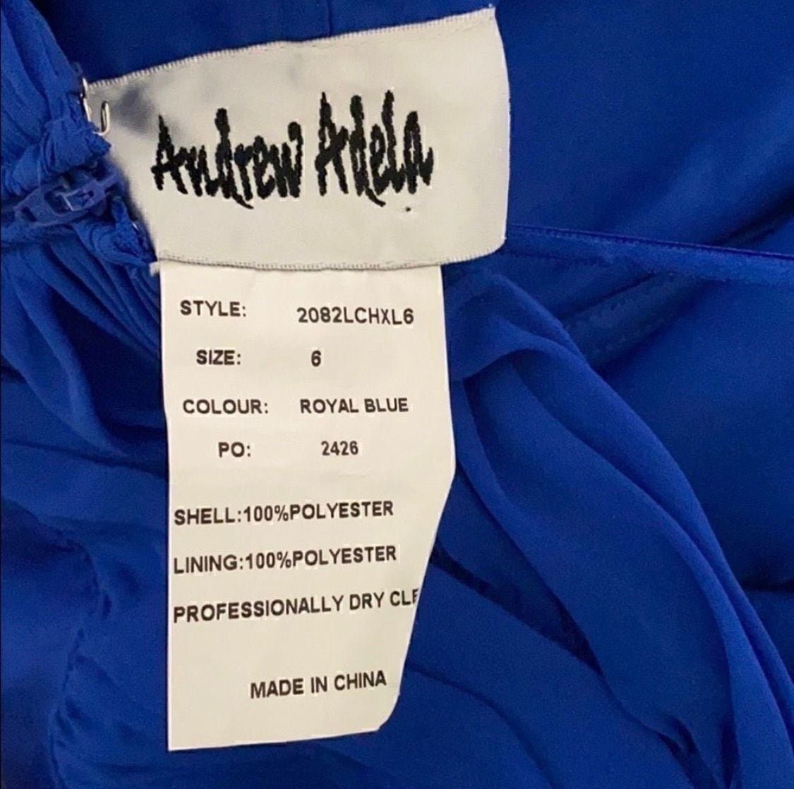 Andrew Adela Cocktail Dress Size 6 Royal Blue Halter Chiffon Rhinestone 7