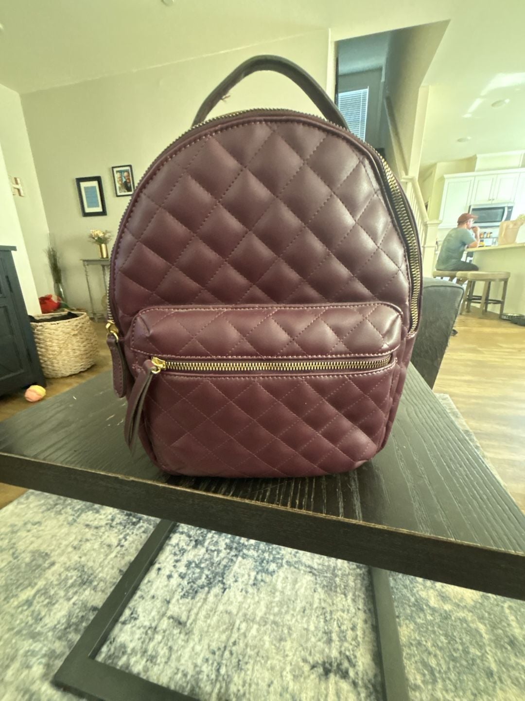 Liz Claiborne Quilted Mini Backpack Burgundy Faux Leather 2