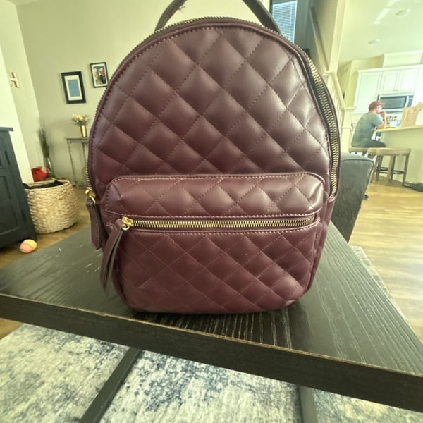 Liz Claiborne Quilted Mini Backpack Burgundy Faux Leather