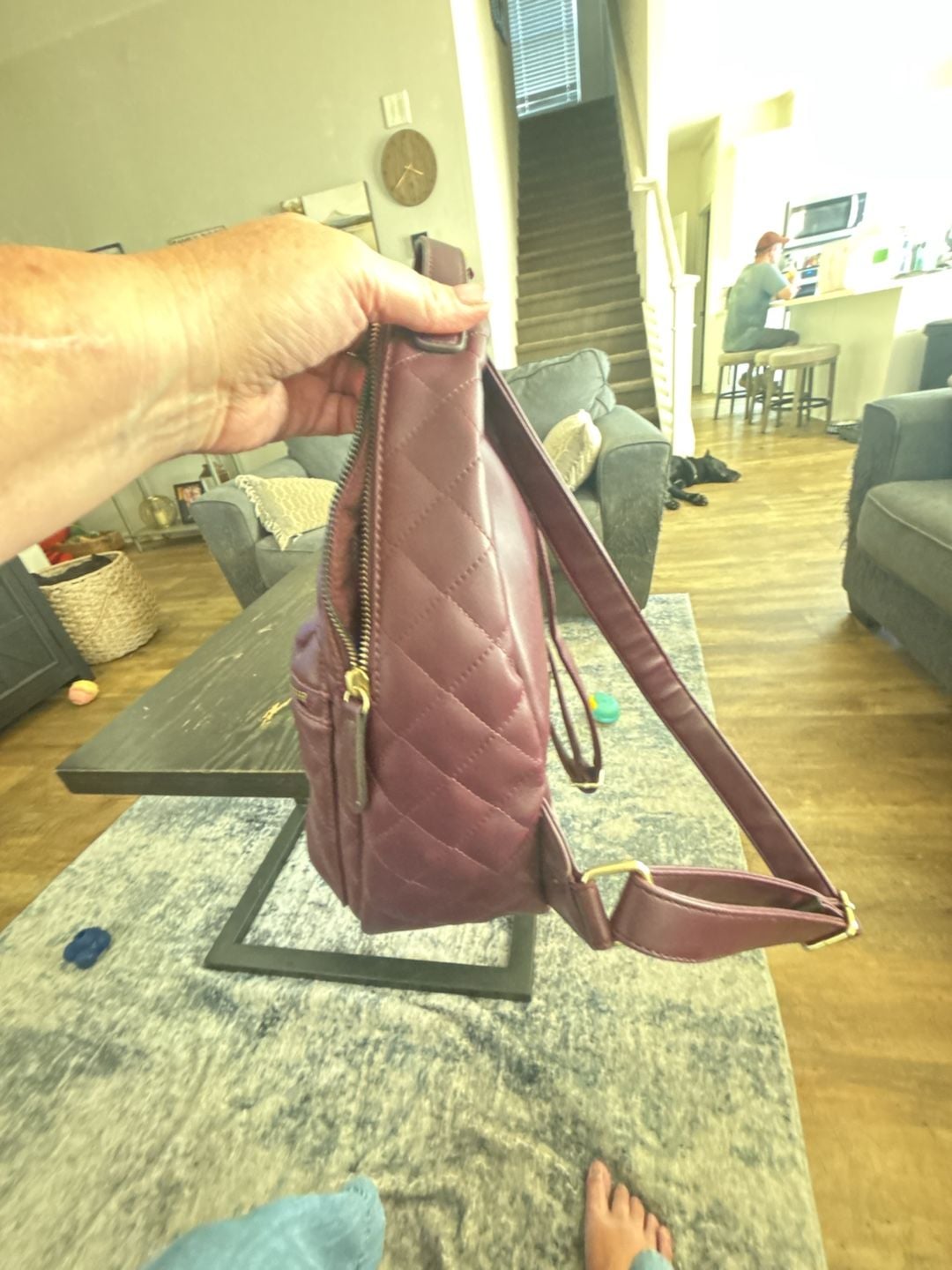 Liz Claiborne Quilted Mini Backpack Burgundy Faux Leather 4