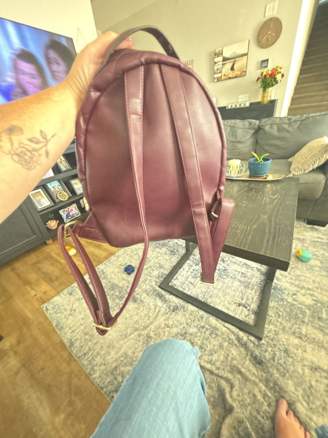 Liz Claiborne Quilted Mini Backpack Burgundy Faux Leather 5