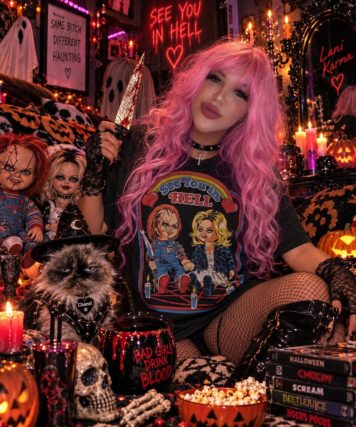 Chucky & Tiffany "See You In Hell" Childs Play T. Shirt Size Large Horror Movie 2