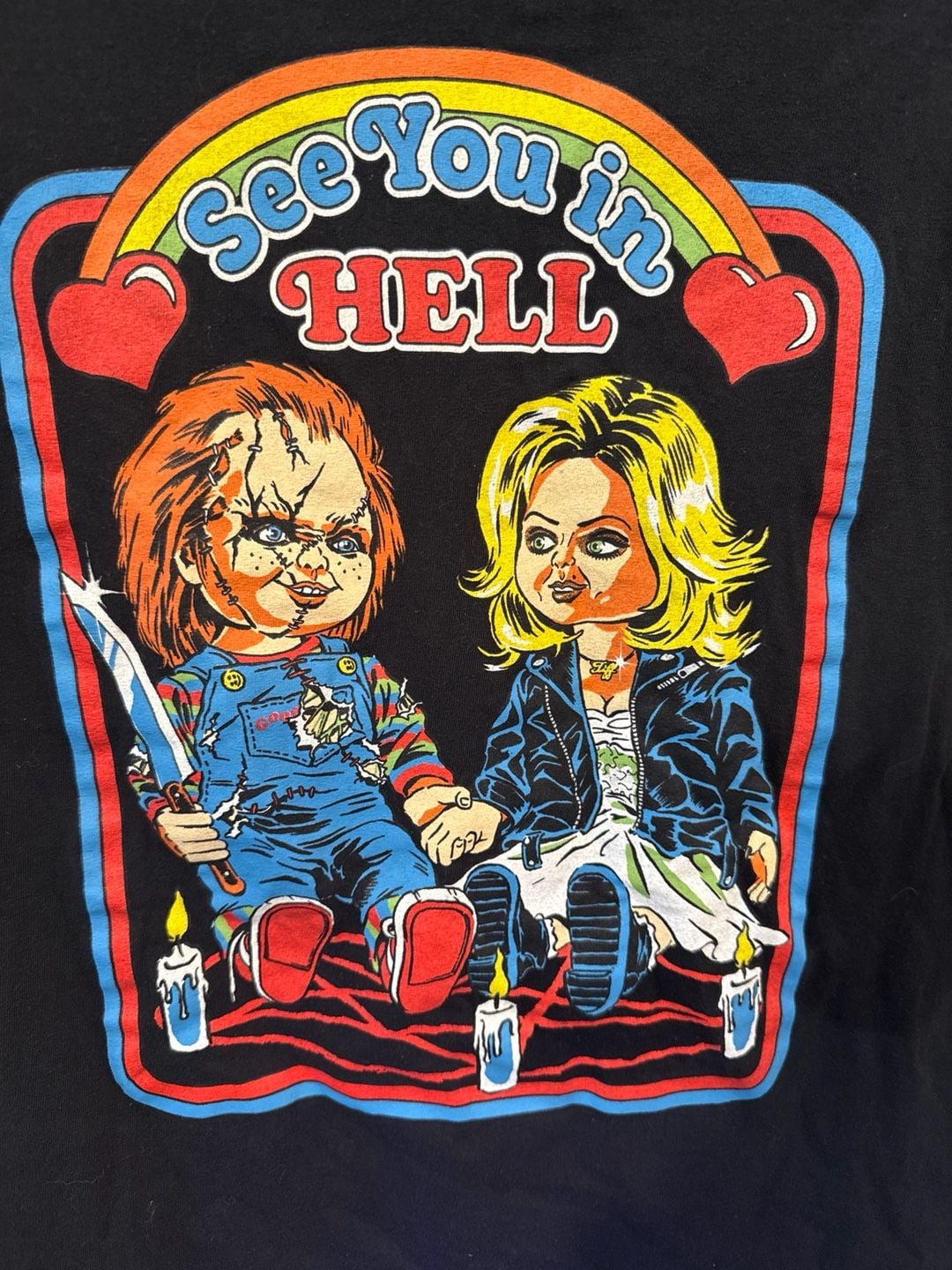 Chucky & Tiffany "See You In Hell" Childs Play T. Shirt Size Large Horror Movie 4