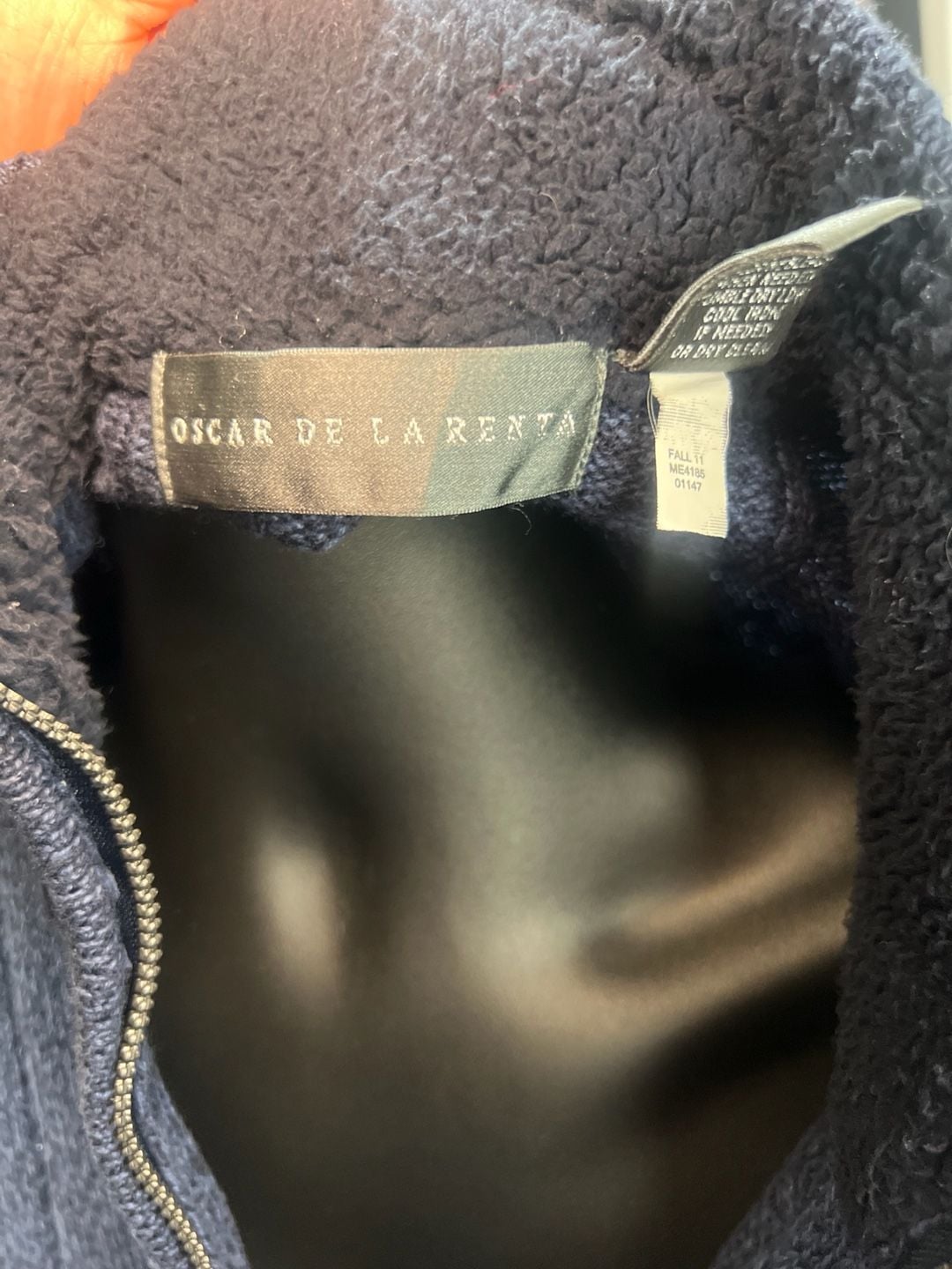 Oscar De La Renta 1/4 Zip Ribbed Knit Sweater Marled Blue Long Sleeve 10